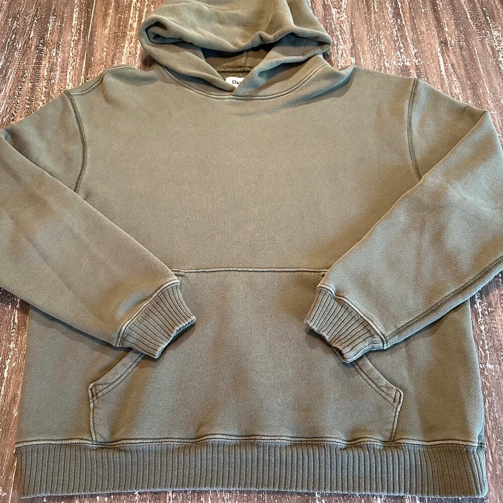 Elwood Core Oversized Hoodie Sweatshirt Distressed Olive Green Unisex Size M